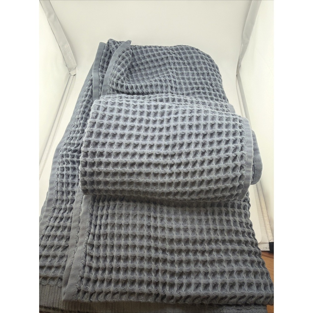 Vivamaison‎ Luxury 100% Cotton Waffle Weave  1- Bath 1-Hand Towel Set Indigo
